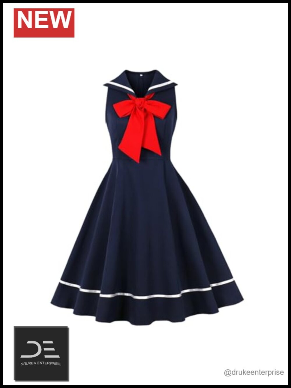 1950s Retro Sleeveless Swing Midi Dress Nautical Cocktail Rockabilly
